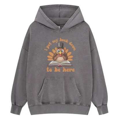 Pagewings Funny Thanksgiving Book Unisex Washed Hoodie