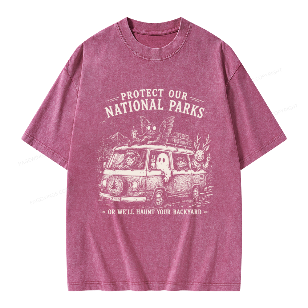 Pagewings Funny Horror Protect Our National Parks Unisex Washed T-shirt