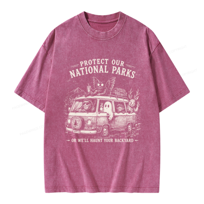 Pagewings Funny Horror Protect Our National Parks Unisex Washed T-shirt