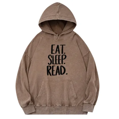 Pagewings Eat Sleep Read Unisex Washed Hoodie