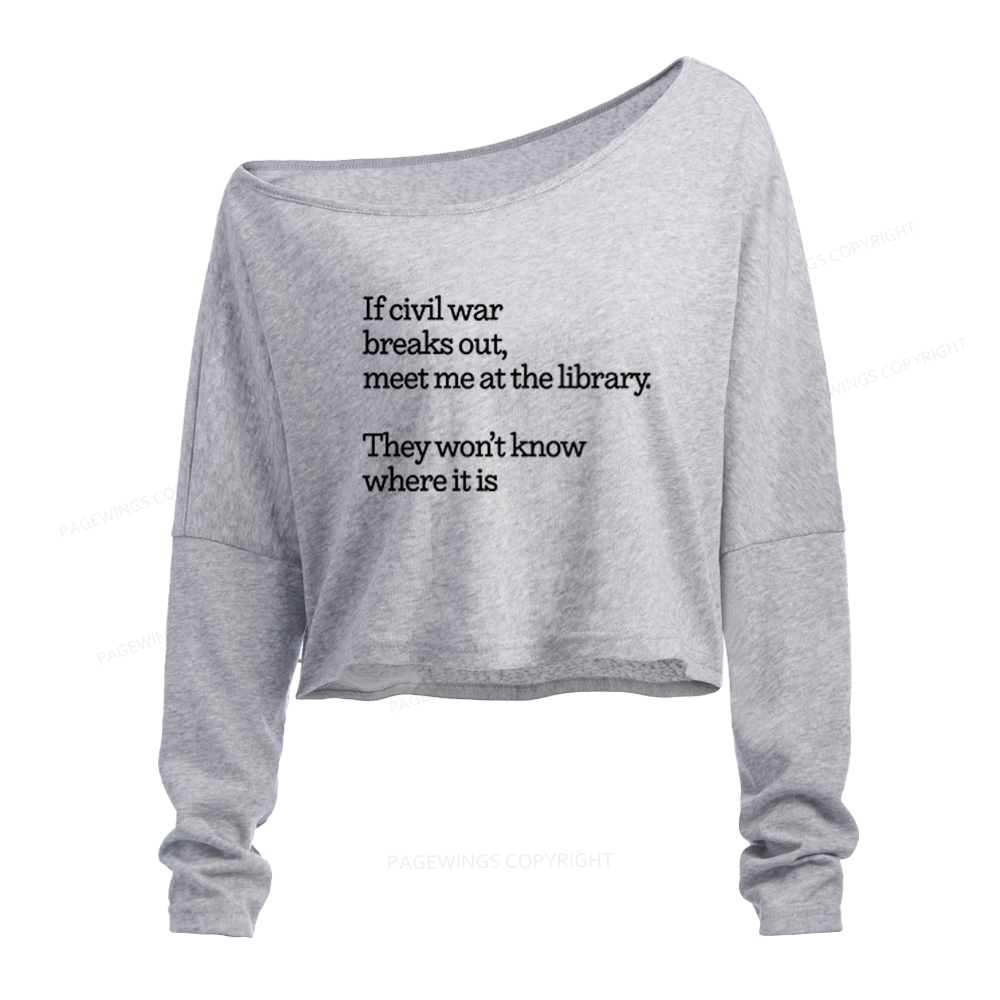 Pagewings Read Banned Books Slouchy Long Sleeve Off Shoulder T-shirt