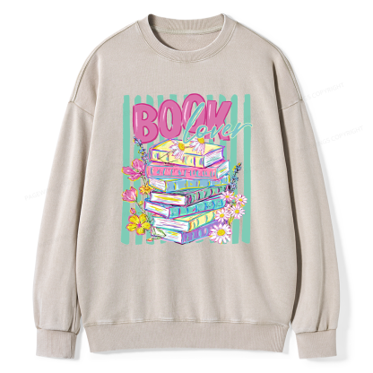 Pagewings Floral Bookish Unisex Washed Sweatshirt