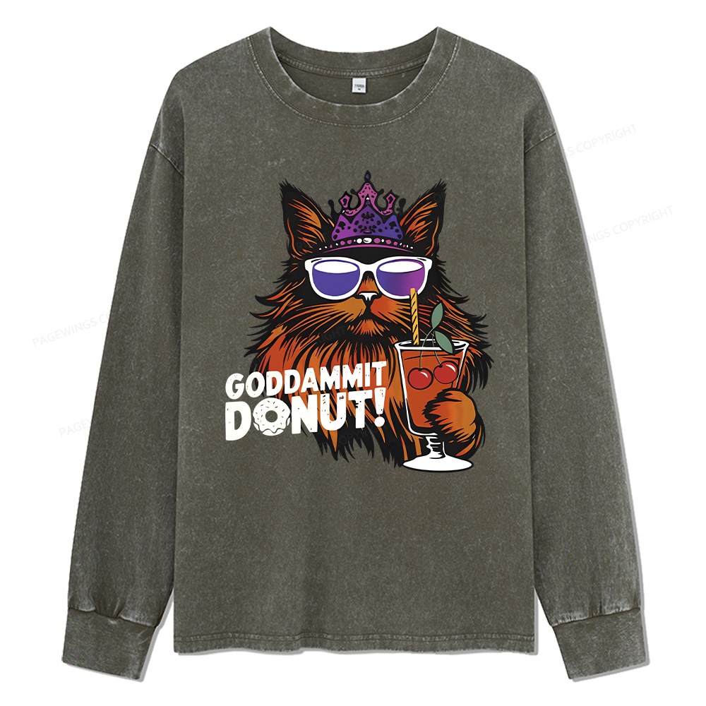 Pagewings Goddammit Donut Unisex Washed Long Sleeve T-shirt