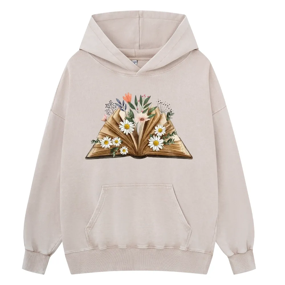 Pagewings Reading Flower Book Unisex Washed Hoodie