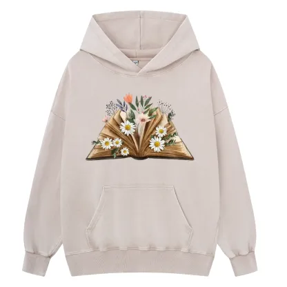 Pagewings Reading Flower Book Unisex Washed Hoodie