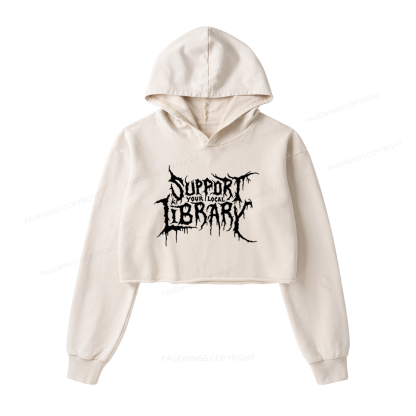 Pagewings Support Your Local Library Washed Crop Hoodie