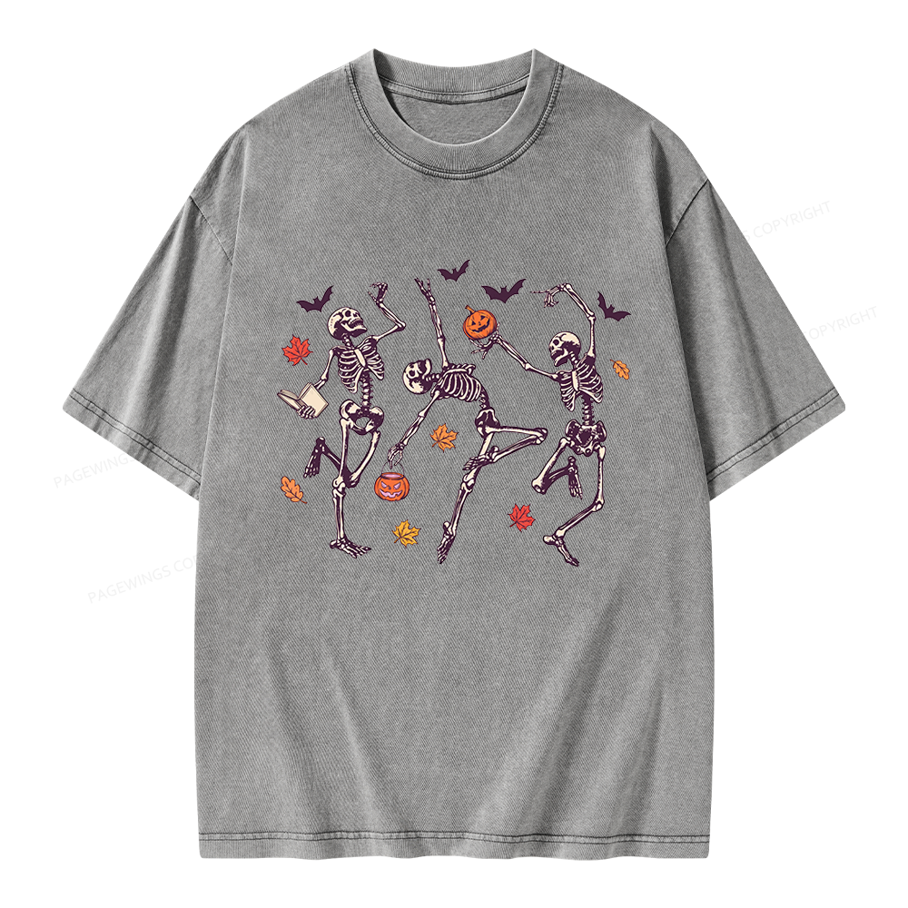 Pagewings Dancing Skeleton Unisex Washed T-shirt