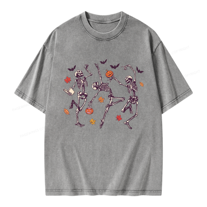 Pagewings Dancing Skeleton Unisex Washed T-shirt
