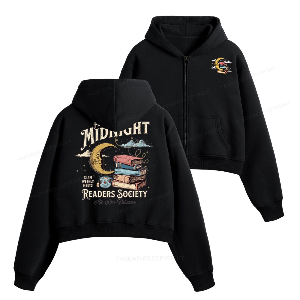 Pagewings Midnight Readers Society Fleece Zip-Up Hoodie