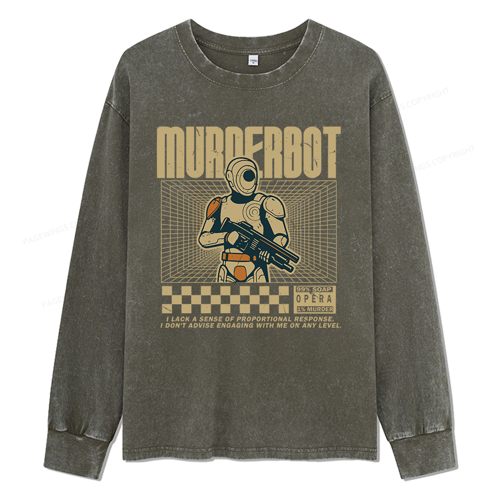 Pagewings Sci-Fiction Robot Hobby Unisex Washed Long Sleeve T-shirt