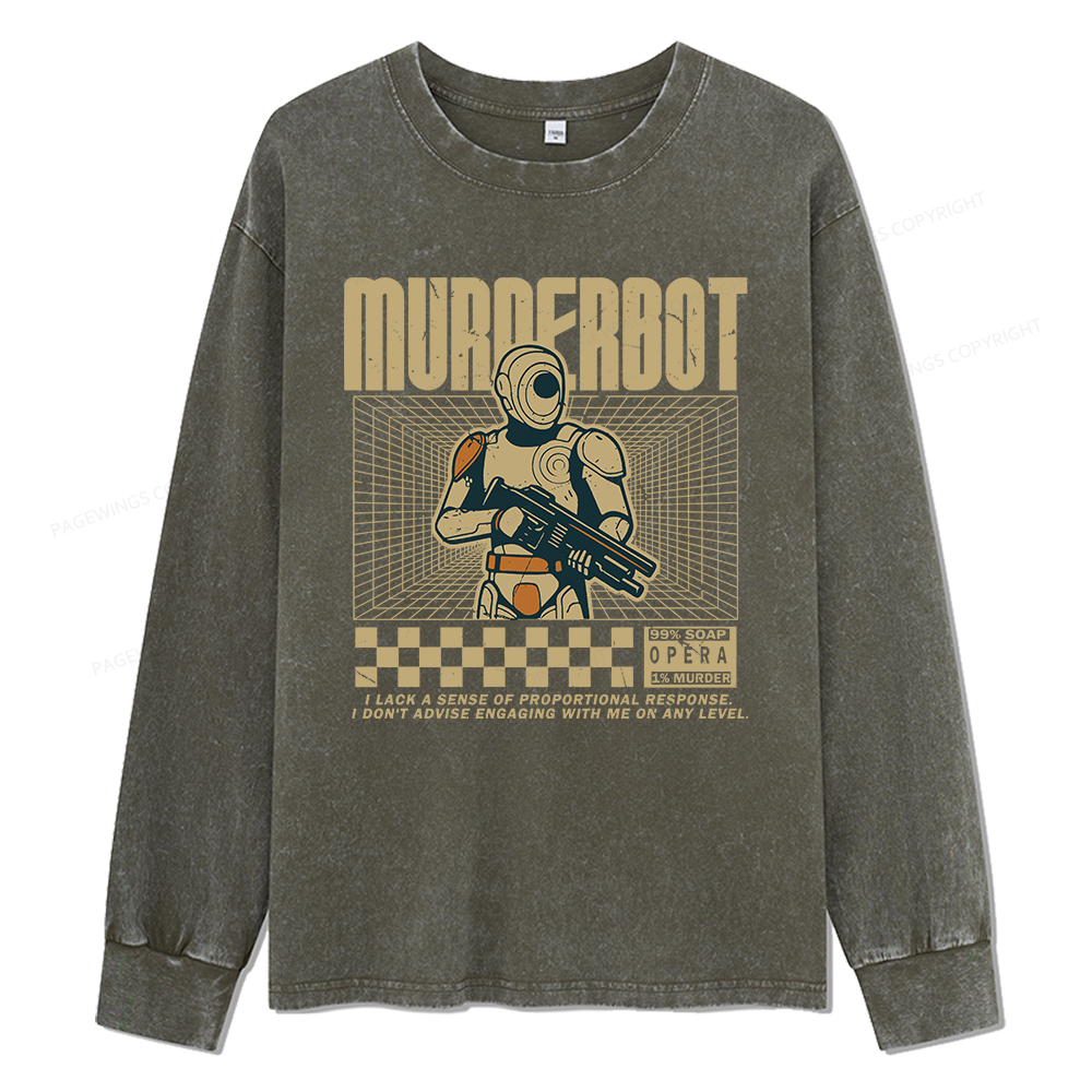 Pagewings Sci-Fiction Robot Hobby Unisex Washed Long Sleeve T-shirt