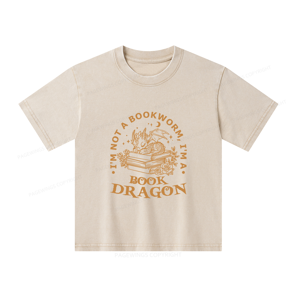 Pagewings I’m Not A Bookworm I’m A Book Dragon Unisex Kids Washed T-shirt
