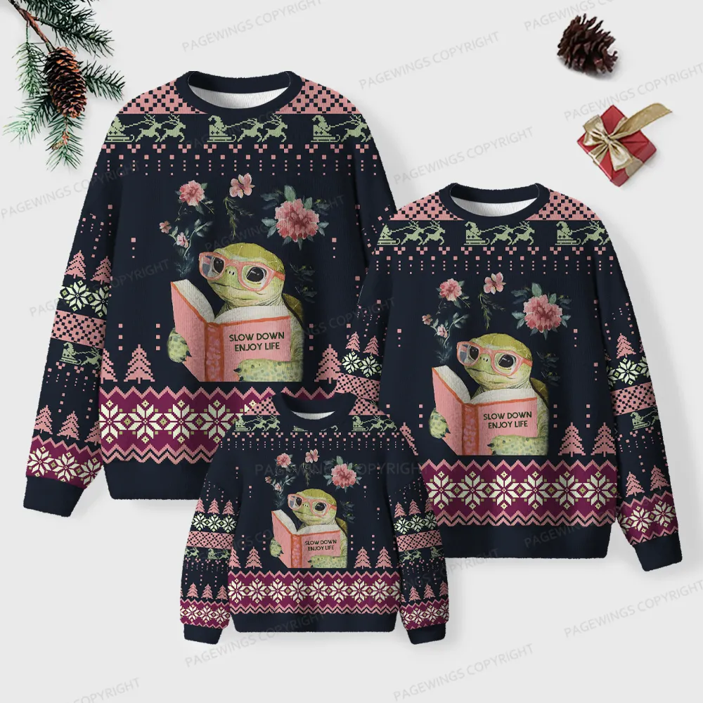 Pagewings Slow Down Enjoy Life Unisex Ugly Knit Sweatshirt
