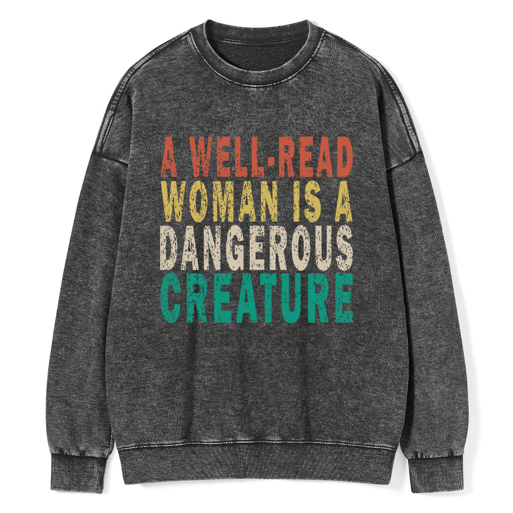 Pagewings A Well-Read Woman Is A Dangerous Creature Unisex Washed Sweatshirt
