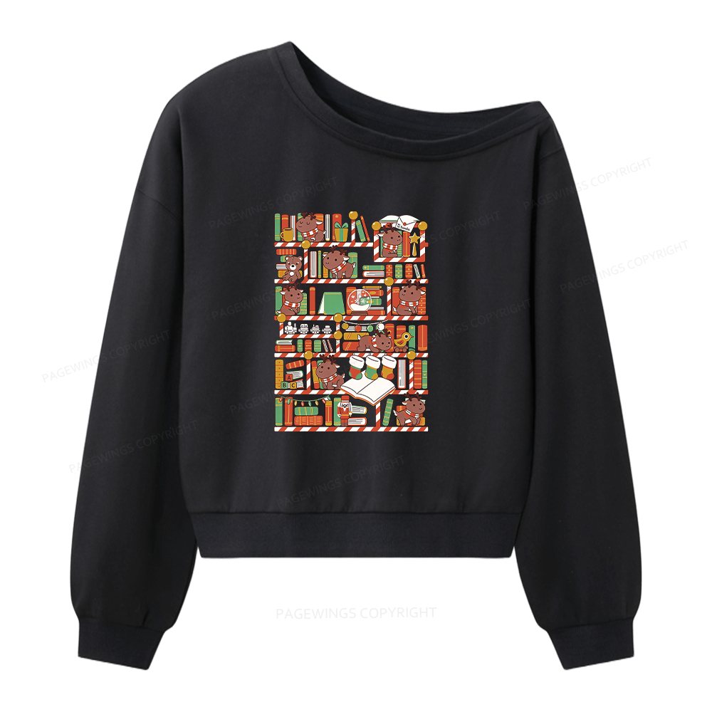 Pagewings Toys Library Women Off Shoulder Sweatshirt