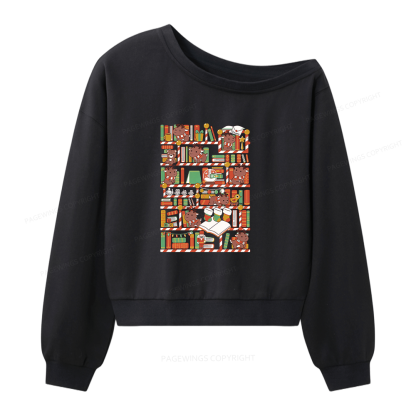 Pagewings Toys Library Women Off Shoulder Sweatshirt