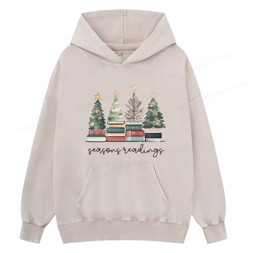 Pagewings Bookish Christmas Unisex Washed Hoodie