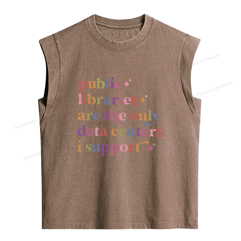 Pagewing Public Libraries Are The Only Data Centers Women's Washed Tank Top