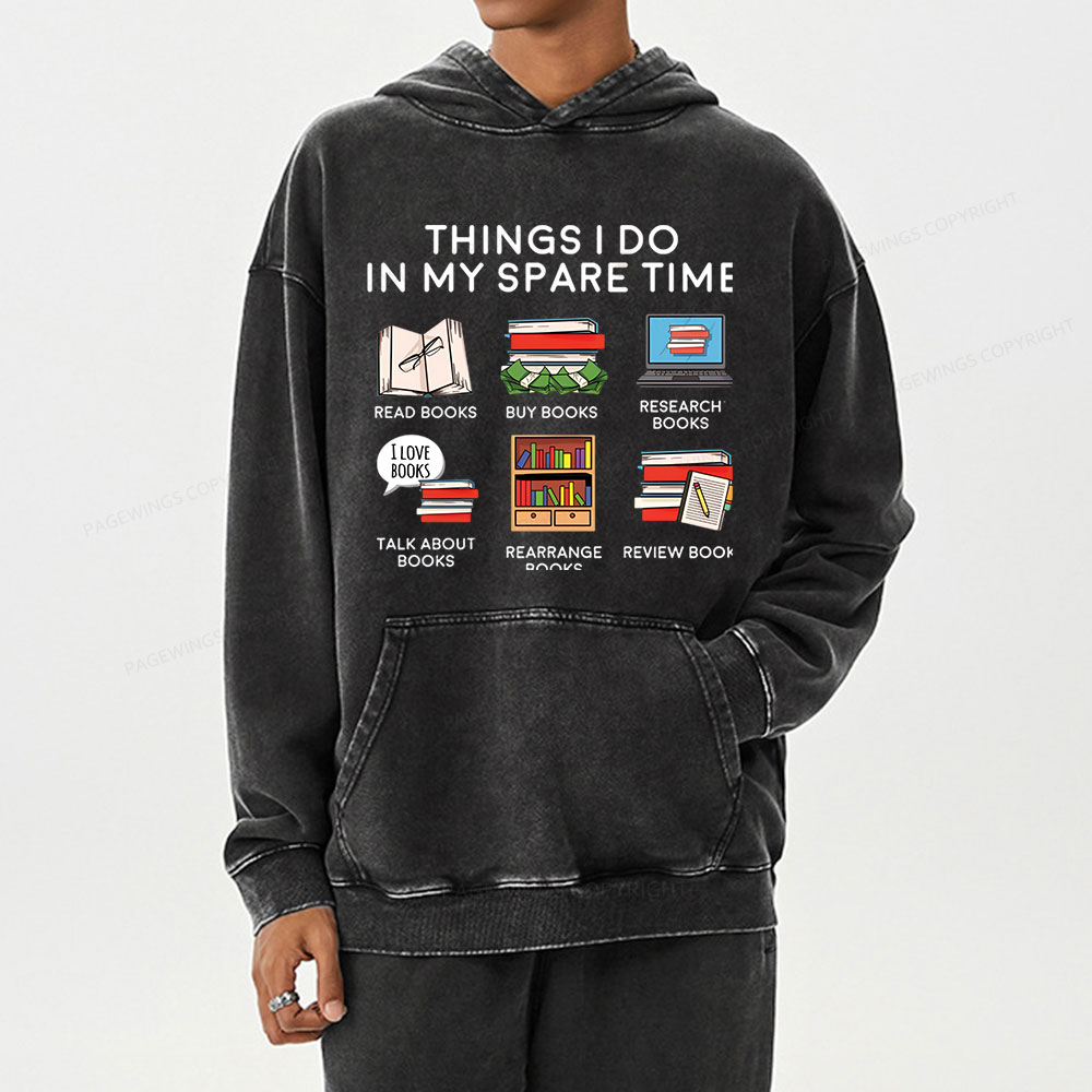 Pagewings Books Reading In My Spare Time Unisex Washed Hoodie