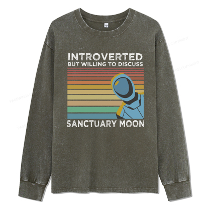 Pagewings  Introverted But Willing to Discuss Sanctuary Moon Unisex Washed Long Sleeve T-shirt