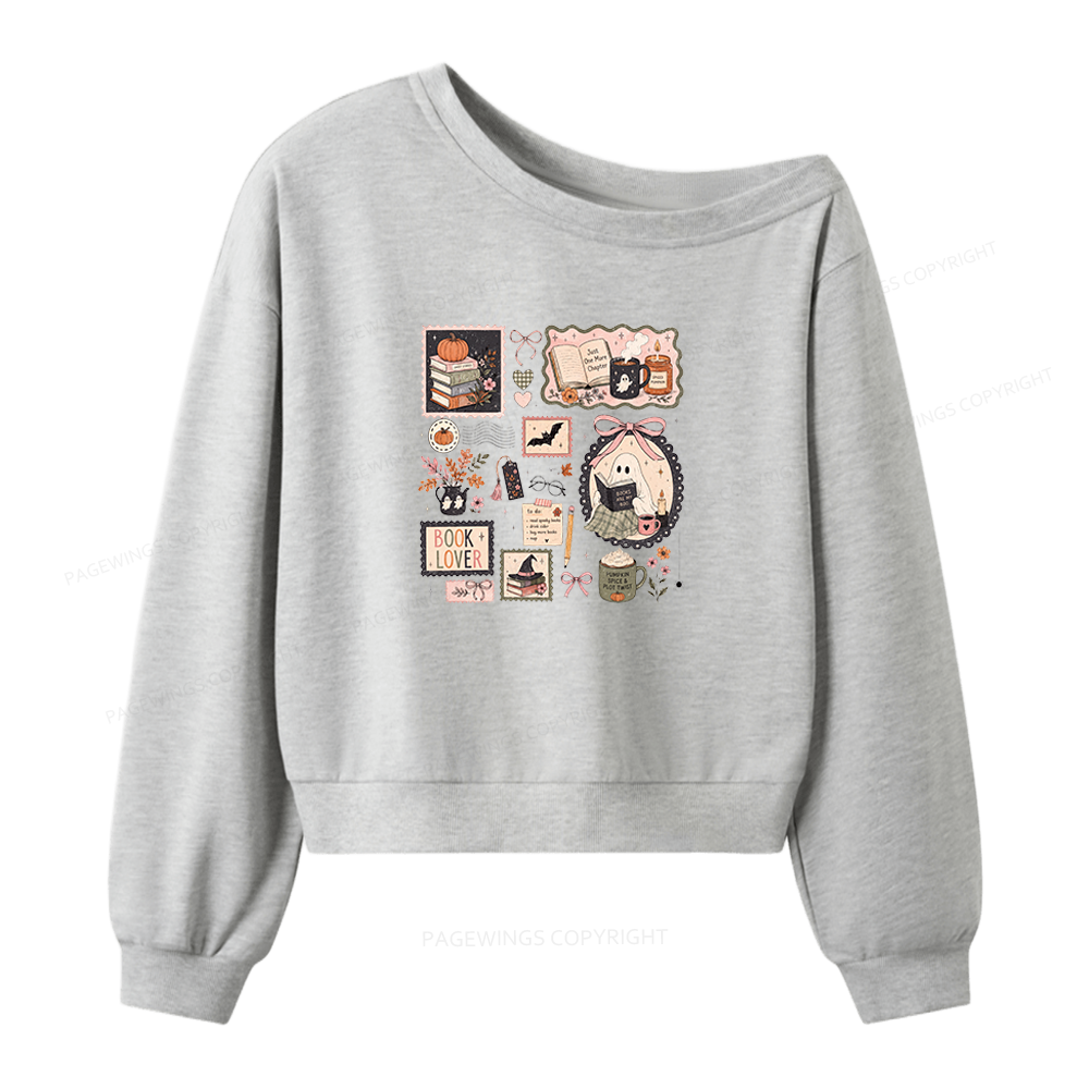 Pagewings Halloween Book Club Women Off Shoulder Sweatshirt