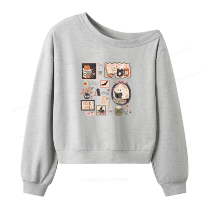 Pagewings Halloween Book Club Women Off Shoulder Sweatshirt