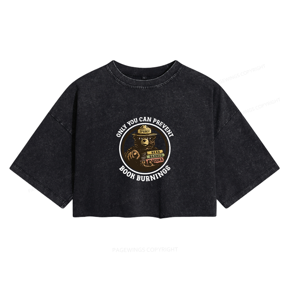 Pagewings Only You Can Prevent Book Burnings Women's Washed Cropped T-shirt