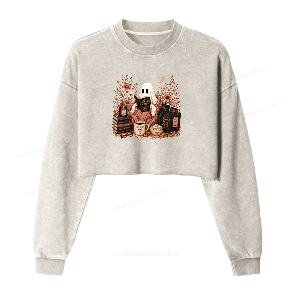 Pagewings Smut Reading Ghost Washed Crop Sweatshirt