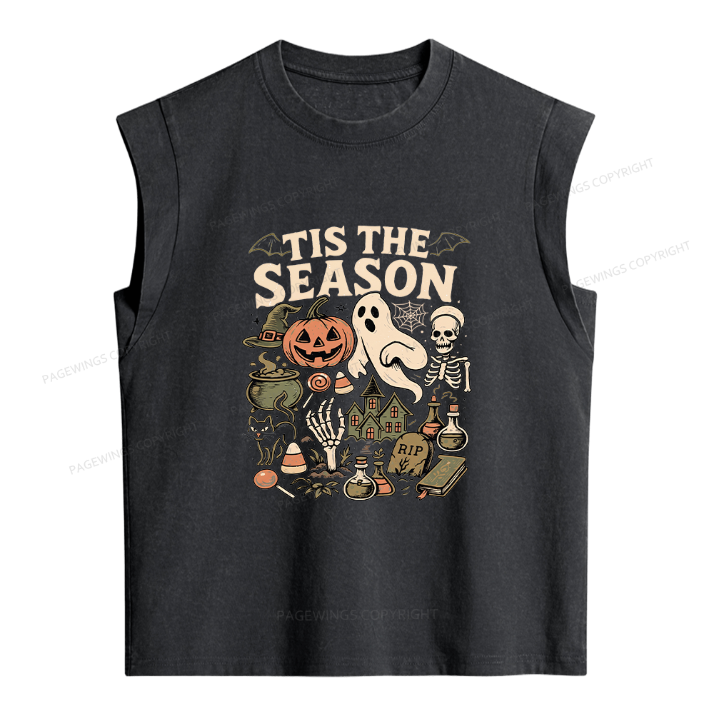 Pagewings Tis The Season Skeleton Pumpkin Women's Washed Tank Top