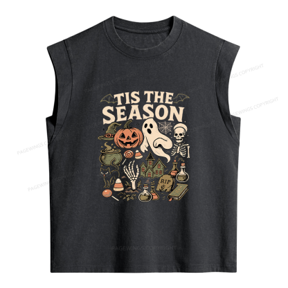 Pagewings Tis The Season Skeleton Pumpkin Women's Washed Tank Top
