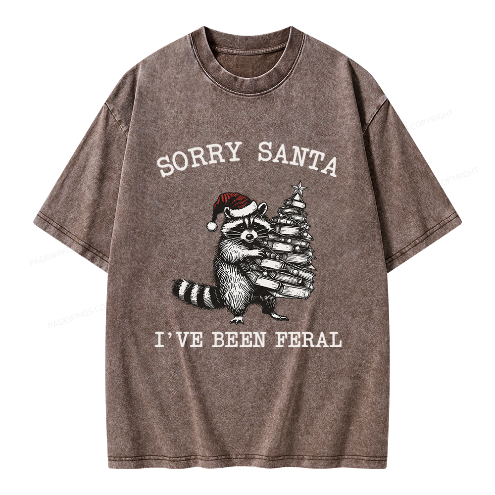 Pagewings Sorry Santa I've Been Feral Unisex Washed T-shirt