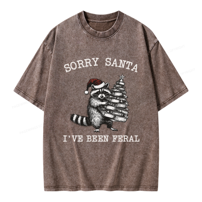 Pagewings Sorry Santa I've Been Feral Unisex Washed T-shirt