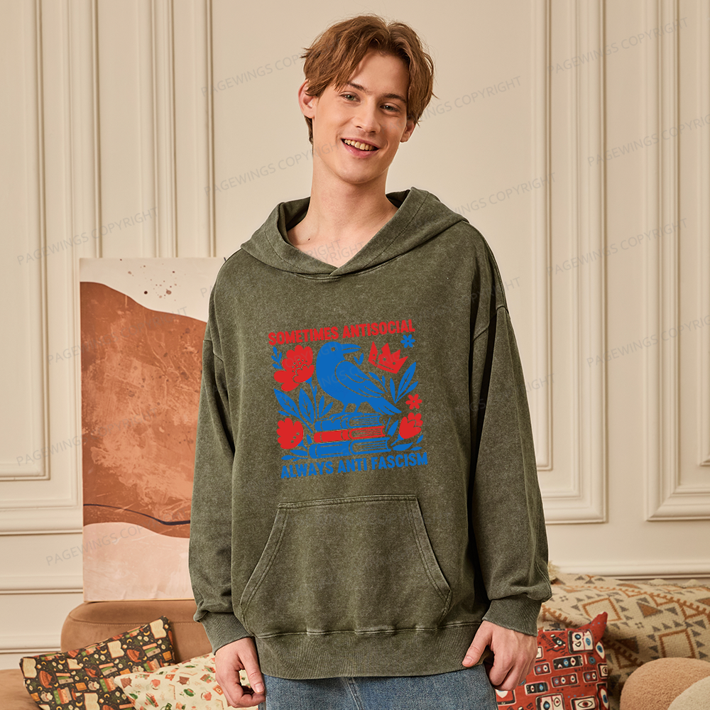 Pagewings Anti Fascism Unisex Washed Hoodie