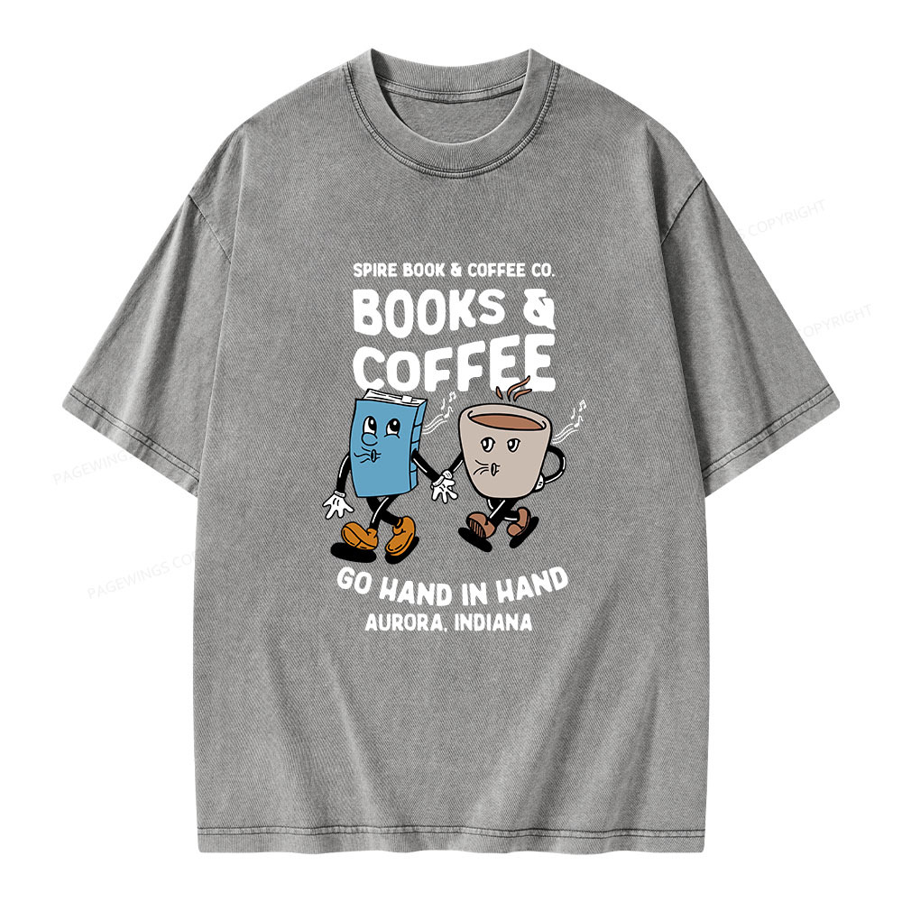 Pagewings Books Coffee Unisex Washed T-shirt