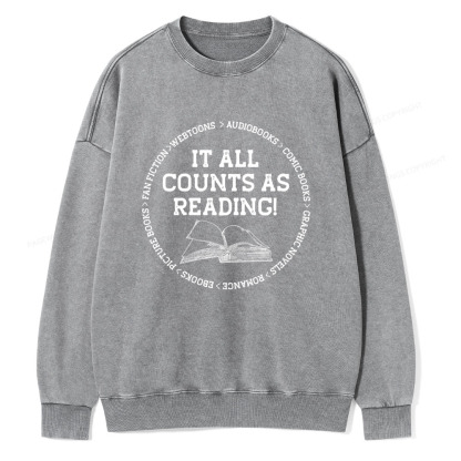 Pagewings It All Counts As Reading Unisex Washed Sweatshirt