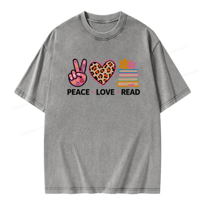 Pagewings Peace Love Read World Book Day Unisex Washed T-shirt