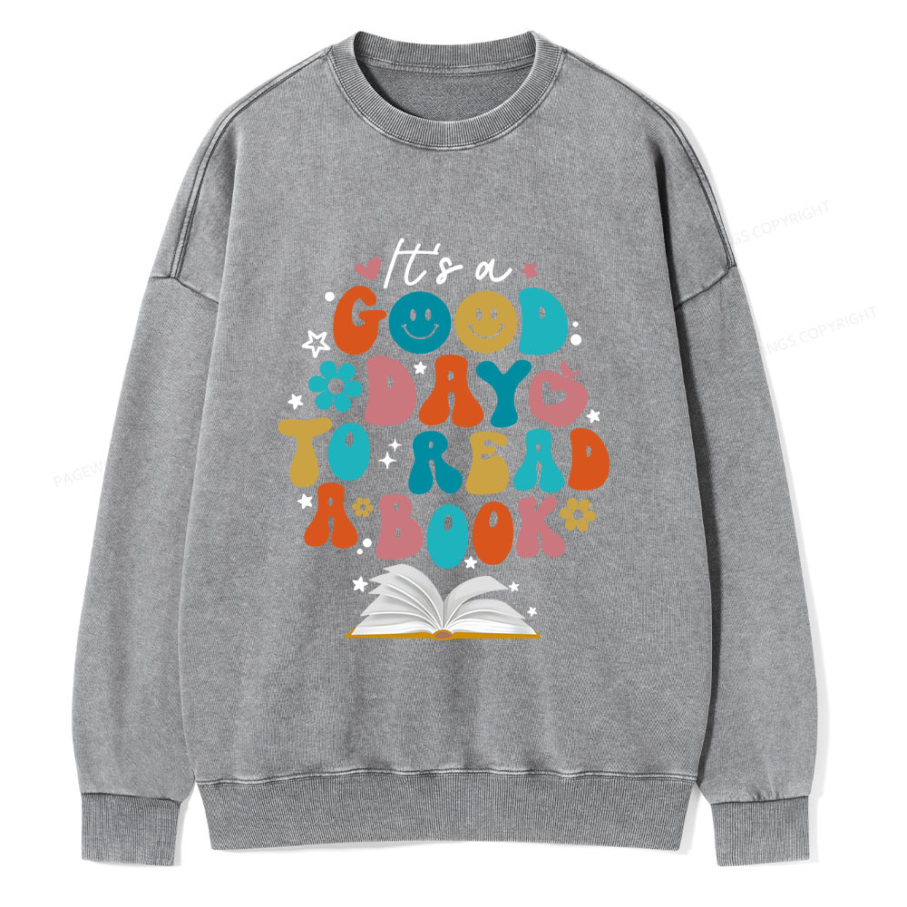 Pagewings Good Day To Read A Book Unisex Washed Sweatshirt