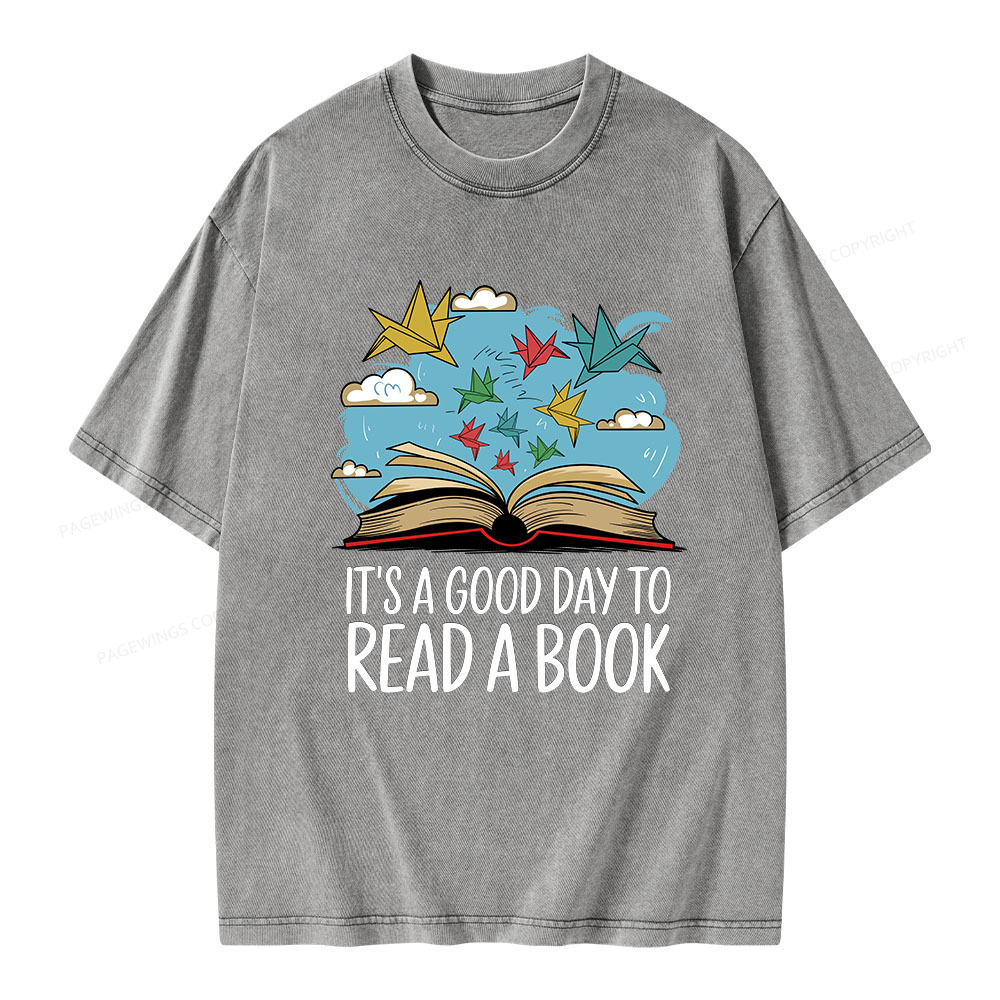 Pagewings It’s a Good Day to Read a Book Unisex Washed T-shirt