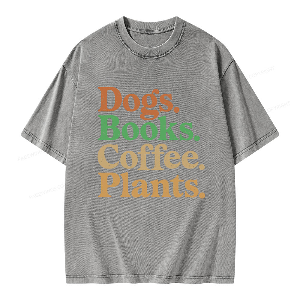 Pagewings Dogs Books Coffee Plants Unisex Washed T-shirt
