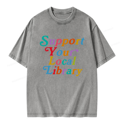 Pagewings Support Your Local Library Unisex Washed T-shirt