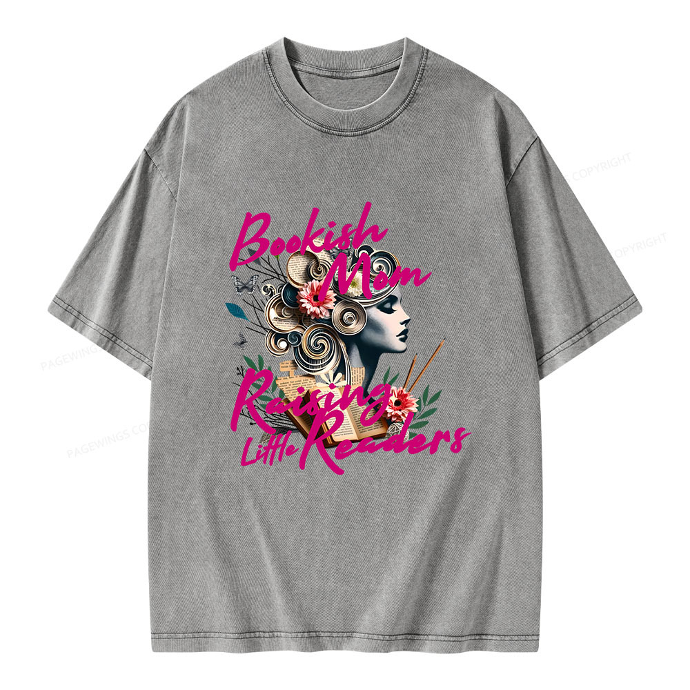 Pagewings Bookish Mom Raising Little Readers Unisex Washed T-shirt