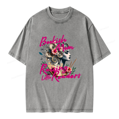 Pagewings Bookish Mom Raising Little Readers Unisex Washed T-shirt