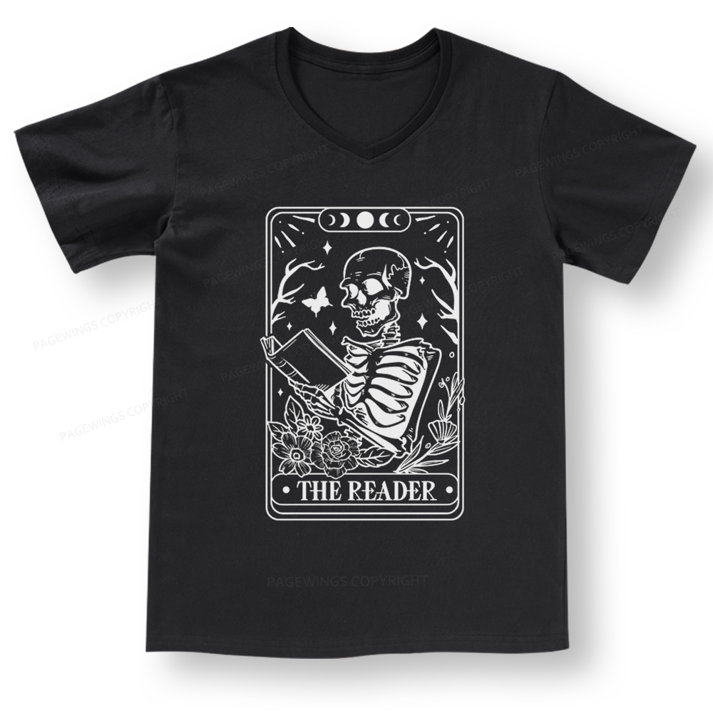 Pagewings Halloween The Reader Tarot Card V-neck T-shirt