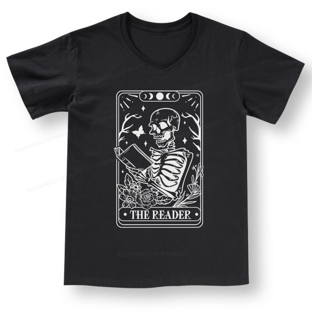 Pagewings Halloween The Reader Tarot Card V-neck T-shirt