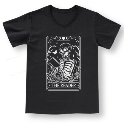 Pagewings Halloween The Reader Tarot Card V-neck T-shirt