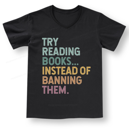 PagewingsTry Reading Books V-neck T-shirt 