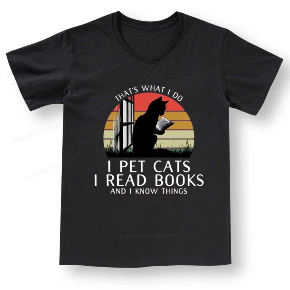 Pagewings Cat And Book V-neck T-shirt