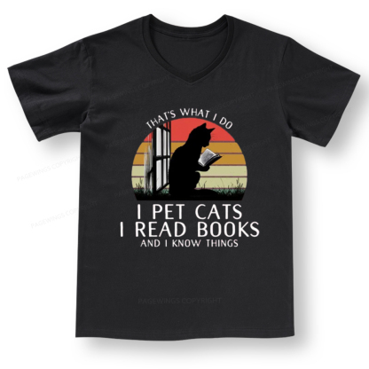 Pagewings Cat And Book V-neck T-shirt