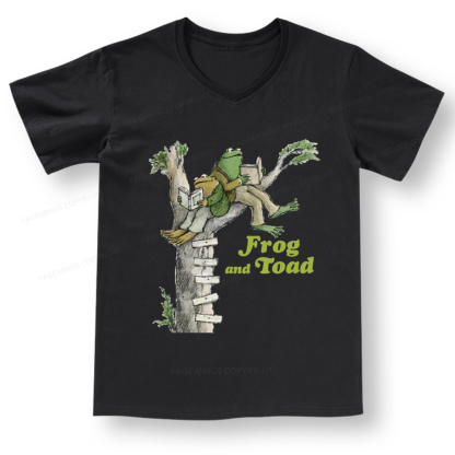 Pagewings Frog and Toad Old Book V-neck T-shirt