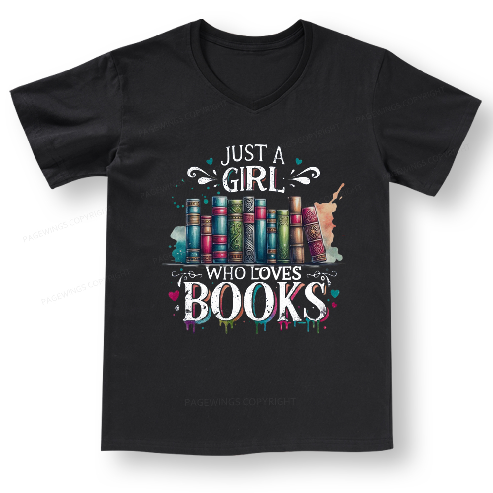 Pagewings Just A Girl Who Loves Books V-neck T-shirt